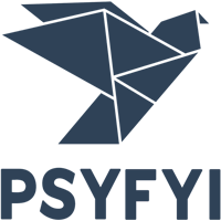 PSYFYI logo with origami bird in dark blue